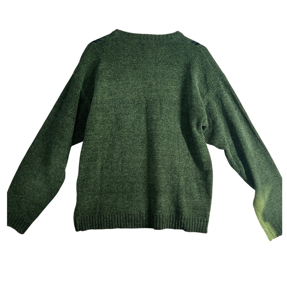 Vintage Eclectic Grandpa Green Windowpane Plaid Cozy Crewneck Sweater 90s Size M - Picture 3 of 9